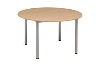 Table Ronde 120cm Hêtre - Plateau Mélaminé Gris - 5 Personnes - Pieds Acier Gris - Garantie 3 Ans