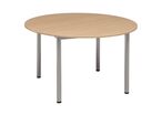 Table Ronde 120cm Hêtre - Plateau Mélaminé Gris - 5 Personnes - Pieds Acier Gris - Garantie 3 Ans