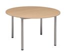 Table Ronde 120cm Hêtre - Plateau Mélaminé Gris - 5 Personnes - Pieds Acier Gris - Garantie 3 Ans