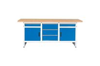 Metec - Établi Fixe 2 Portes 5 Tiroirs - Largeur 200cm - Charge 300kg - Plateau Hêtre - Garantie 3 Ans
