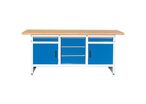 Metec - Établi Fixe 2 Portes 5 Tiroirs - Largeur 200cm - Charge 300kg - Plateau Hêtre - Garantie 3 Ans