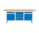 Metec - Établi Fixe 2 Portes 5 Tiroirs - Largeur 200cm - Charge 300kg - Plateau Hêtre - Garantie 3 Ans