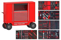 Servante d&amp;#039;atelier robuste avec armoires et 8 tiroirs - Grandes roues avec freins à disque - Set de 514 outils MW Tools MWE512M5