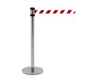 Poteau chromé de guidage à enrouleur 2 mètres sangle rouge et blanche