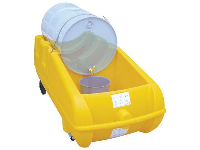 Jonesco - Chariot de rétention plastique - 250L Jaune - Polyéthylène - Résistant acides/bases - Recyclable