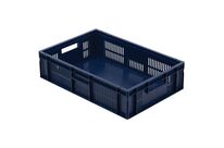 Manutan Expert - Bac gerbable norme Europe 28L bleu - 600x400x150mm - Parois ajourées, fond plein, alimentaire, froid