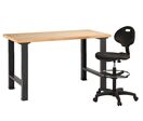 Établi plateau bois L.1500mm et pieds en métal + siège polyuréthane