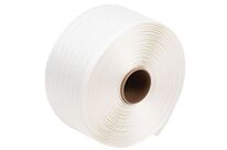 Manutan Expert - Feuillard Textile Polyester Blanc 16mm x 600m - Résistance 620kg - Lot de 2 Bobines - Cerclage Palettes