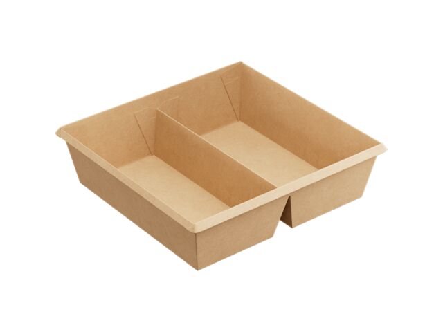 Barquette OVEN RANGE 2 compartiments carton kraft brun CPET 1200 ml 190 x 200 x 55 mm (x180) Firplast