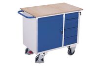 Variofit - Établi mobile 4 tiroirs - 1100x600x960mm - Charge 400kg - Hêtre massif - Roulettes 160mm - Serrure à clé