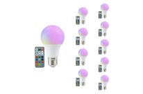 Pack de  10 - Ampoule LED E27 A60 8.5W RGBW avec Télécommande