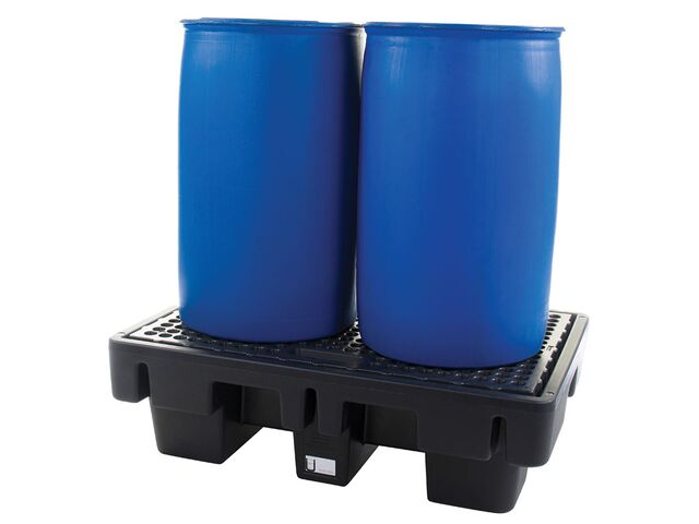 Bac de rétention en polyéthylène avec caillebotis pour le stockage de 2 fûts – 200 litres