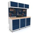Établi d'atelier industriel 1860 mm PRACO M T03 - Plateau en hêtre massif - Éclairage LED - Tiroirs et armoire MW Tools PRAM1860T03