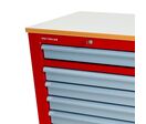 Servante d'atelier 7 tiroirs + 1 armoire rouge et grise extra large 1260 mm avec plan de travail stratifié MW Tools GW107K