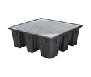 Manutan Expert - Bac de rétention 4 futs 450L PE recyclé avec caillebotis galvanisé - Résistant acides bases