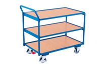 Variofit - Chariot à plateaux en bois et acier - 3 plateaux - 250kg - Roulettes TPE - Bleu
