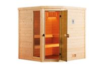 Sauna d'angle TURKU 1 Trend Plus OS Poêle 230  - 7,5 kW avec poêle, lumières et câbles