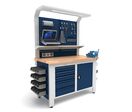 Établi d'atelier industriel 1400 mm PRACO W T66 - Plateau en hêtre massif - Éclairage LED - Tiroirs et armoire MW Tools PRAW1400T66