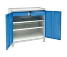 Manutan Expert - Armoire basse multitiroirs H102xP50xL100cm - 2 portes, 2 tablettes, 2 tiroirs bleus - Gris - Acier - Charge 160kg - À clé