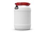Curtec - Baril 68L Grande Ouverture UN-X - Blanc Rouge - Usage Alimentaire HACCP - Polyéthylène Haute Densité