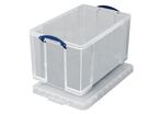Really Useful Products - Bac de rangement plastique 84L transparent avec couvercle - Grand volume, robuste, empilable