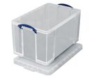Really Useful Products - Bac de rangement plastique 84L transparent avec couvercle - Grand volume, robuste, empilable