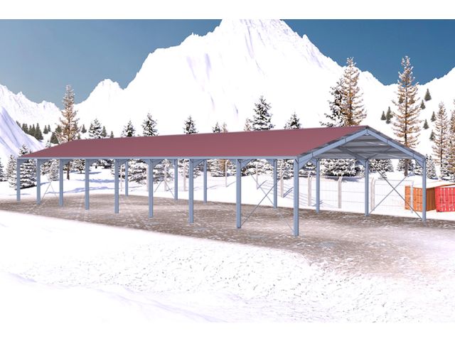 Bâtiment galvanisé renforcé pour zone montagneuse 670m² - 16,6x40x5m