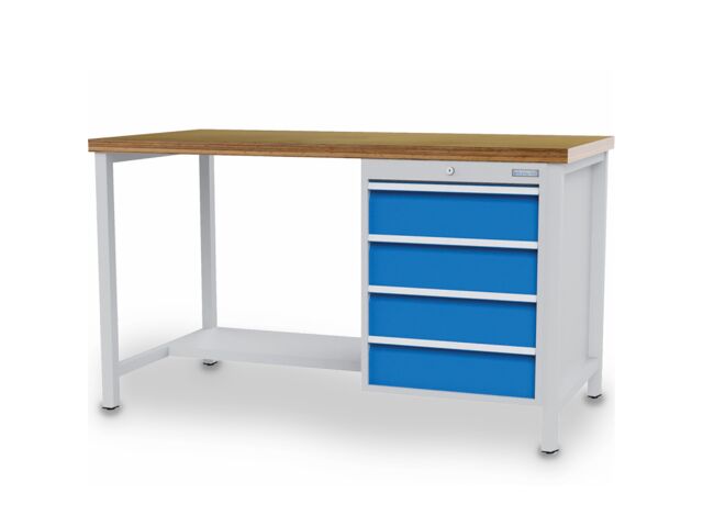 Etabli lourd à plateau bois et caisson 4 tiroirs