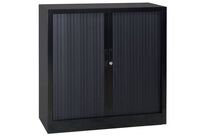 Manutan Expert - Armoire Métal Basse à Rideau - 100x100cm Noir - Charge 60kg/tablette - M1 - 2 Portes - À Clé