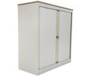 Armoire Basse Reconditionnée – Ouverture À Rideaux - Blanche