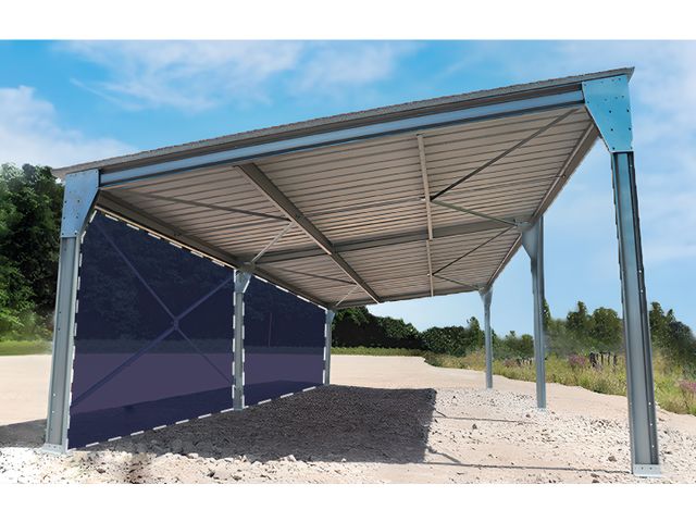 Abri de voiture monopente en kit 5,4x10x3m + bardage 1 long pan bas