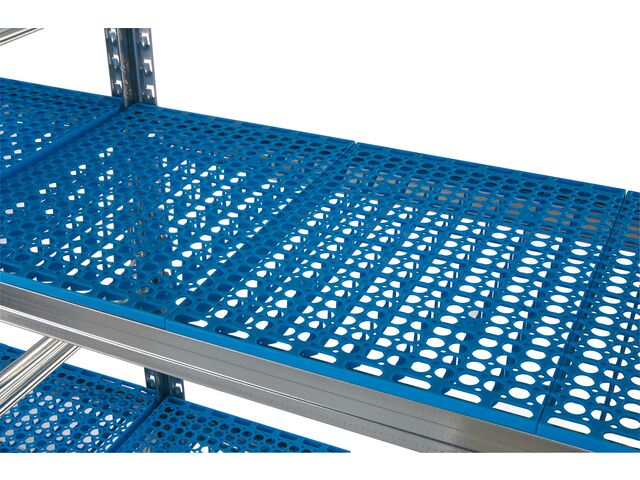 Tablette plastique bleu ajourée L.1200 x P.400 mm pour rayonnage Galvaplast