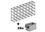 Rack de rangement 28 postes avec bacs métalliques vernis 12.5 litres