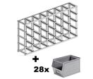 Rack de rangement 28 postes avec bacs métalliques vernis 12.5 litres