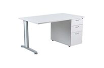 Manutan Expert - Bureau droit 160 cm Blanc/Gris - Caisson Porteur Métal Gris - 10 Ans Garantie - Éco-responsable