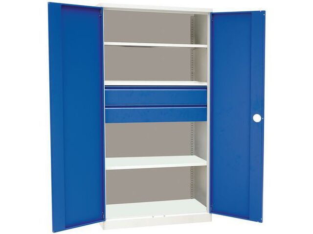 Manutan Expert - Armoire haute d'atelier Magic - 3 tablettes, 2 tiroirs 155mm - Acier Gris/Bleu - Charge 250kg