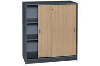 Manutan Expert - Armoire Bois Portes Coulissantes Anthracite - Hauteur 100 cm - 3 Tablettes - Éco-responsable