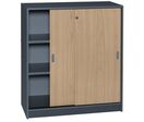 Manutan Expert - Armoire Bois Portes Coulissantes Anthracite - Hauteur 100 cm - 3 Tablettes - Éco-responsable