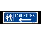 Panneau toilettes + picto dame/homme +  flèche vers la gauche