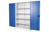 Manutan Expert - Armoire haute à portes battantes - Acier Bleu/Gris - 4 tablettes - Charge 240kg - À clé
