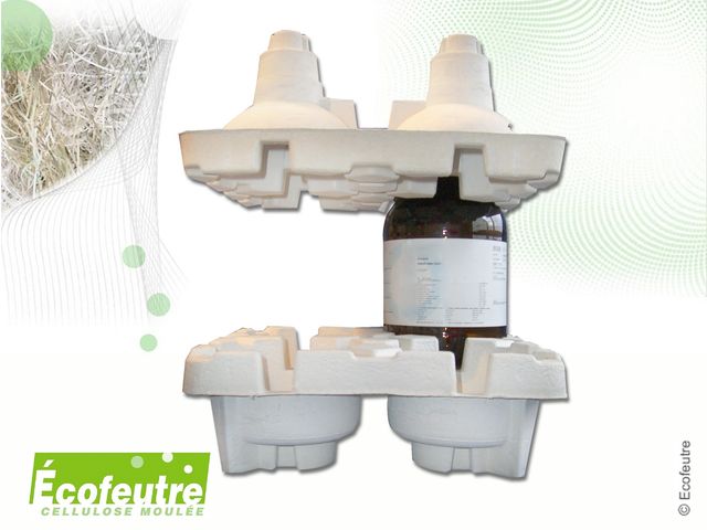 Calage et Protection en cellulose moulée pour Bouteilles et flacons