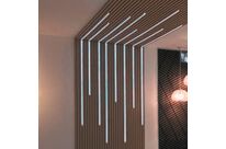 Panneau Acoustique Mural Tasseaux Noyer, Fond Noir - Échantillon 15x12 cm