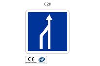 Panneau C28.ex1 Réduction du nombre de  voies de circulation
