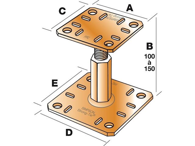 Pied de poteau réglable "prêt-à-fixer" SIMPSON - kit complet avec fixations - KIT FIX PPRC