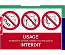 Signalisation de sécurité conforme à la norme NF X 08 003 : AVERTISSEMENT DE DANGER, INCENDIE, EVACUATION,OBLIGATION, INTERDICTION
