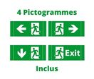 Panneau d'Indication de Sortie de Secours 3h 3W 4 Pictogrammes