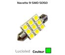 Navette 42mm 12V 9 leds SMD 5050 Vert