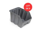 Lot de 9 Bacs DUETTO 42 litres plastique gris