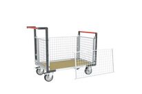 Chariot modulaire grillagé 2 dossiers, plateau bois 1000 x 600 mm, roues rectangle 500 kg, FIMM