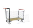 Chariot modulaire grillagé 2 dossiers, plateau bois 1000 x 600 mm, roues rectangle 500 kg, FIMM
